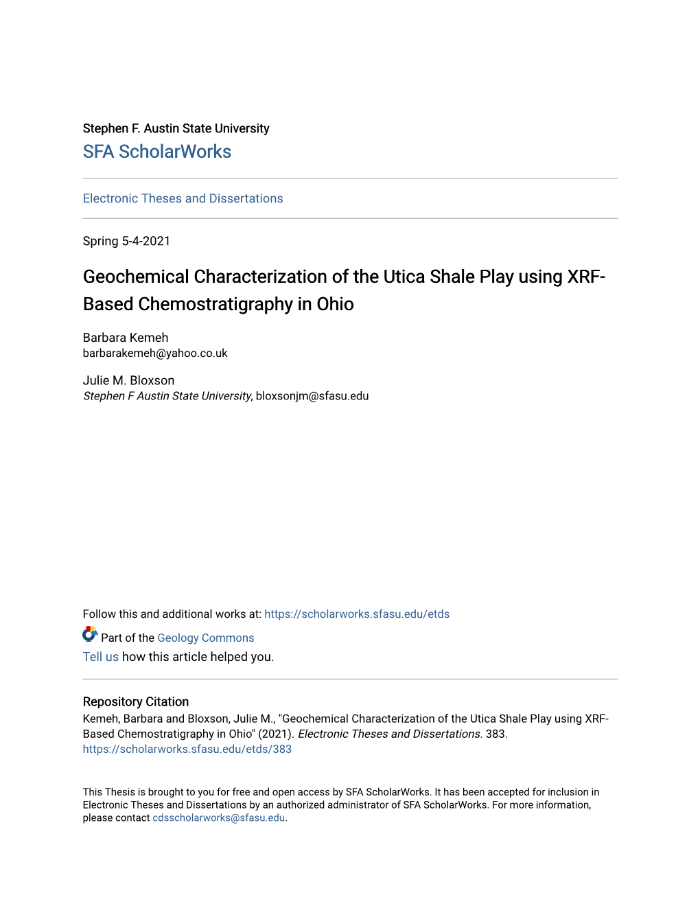 Geochemical Characterization of the Utica Shale Play Using XRF-Based Chemostratigraphy in Ohio