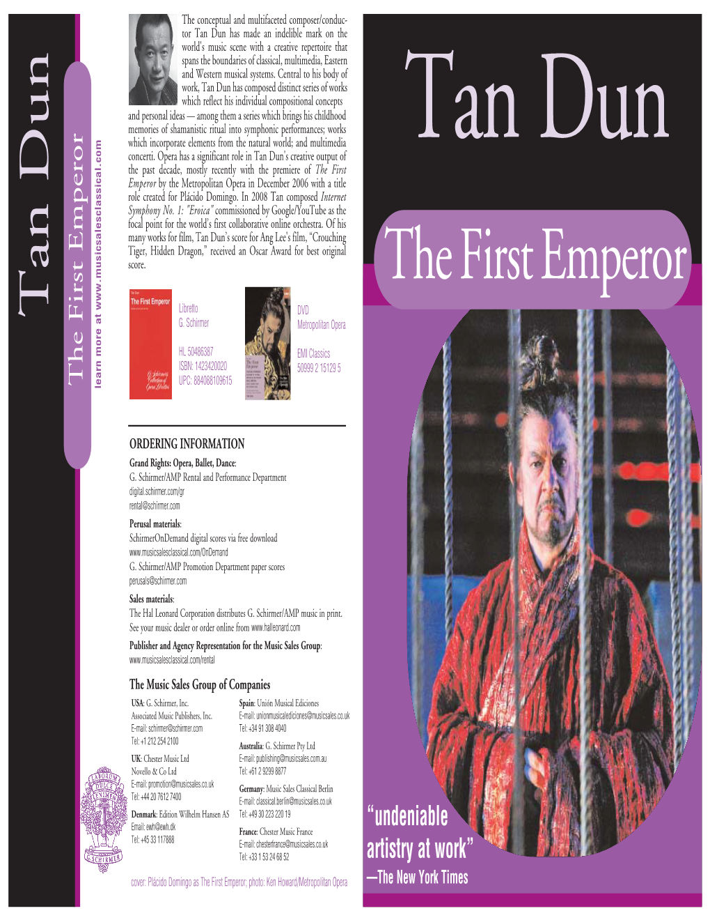 The First Emperor by the Metropolitan Opera in December 2006 with a Title Role Created for Plácido Domingo