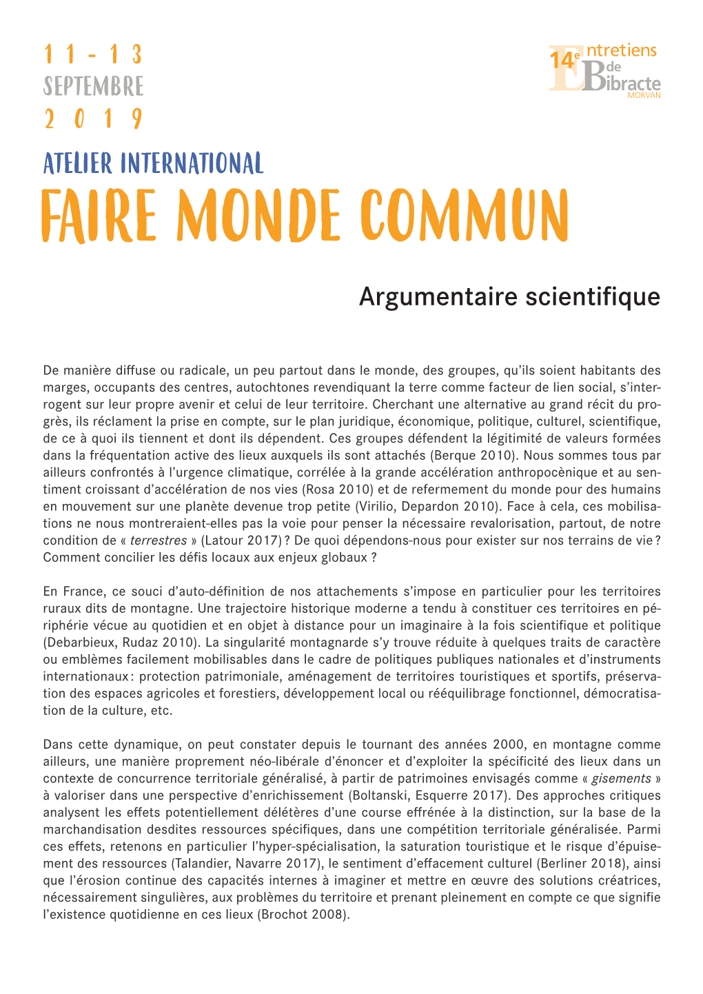 FAIRE MONDE COMMUN Argumentaire Scientifique