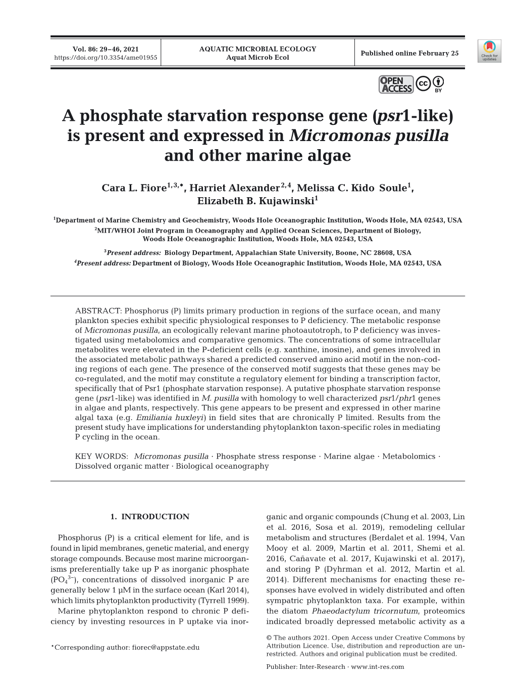 A Phosphate Starvation Response Gene (Psr1-Like) Is Present and Expressed in Micromonas Pusilla and Other Marine Algae