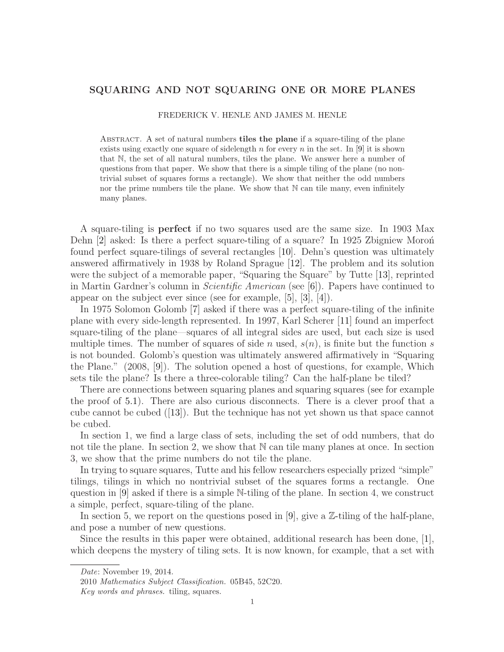 SQUARING and NOT SQUARING ONE OR MORE PLANES a Square