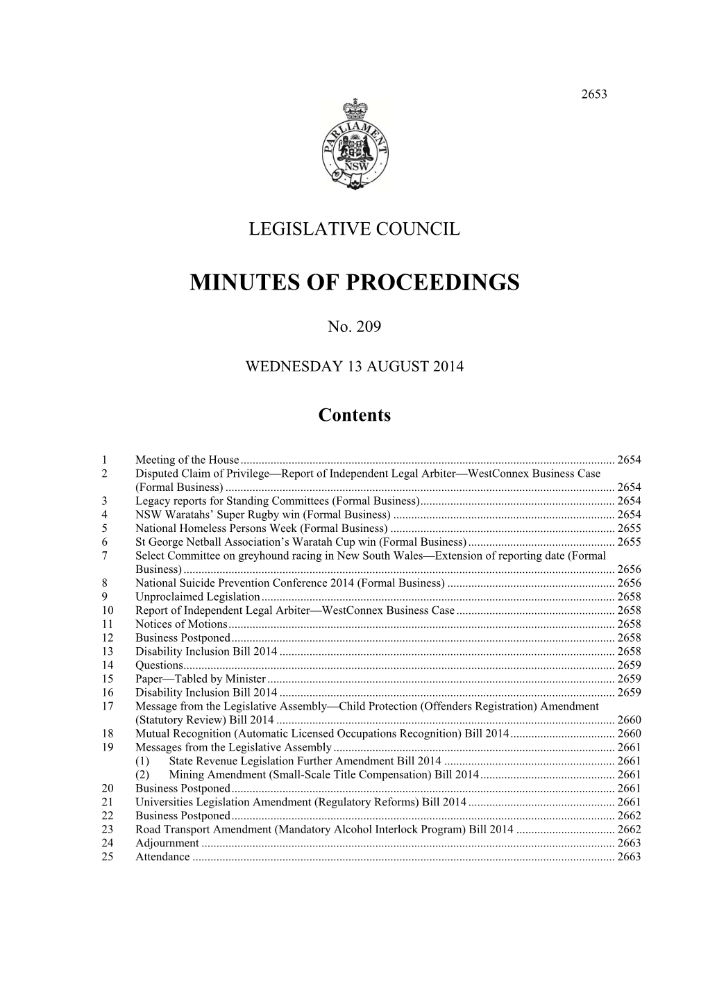 Minutes of Proceedings