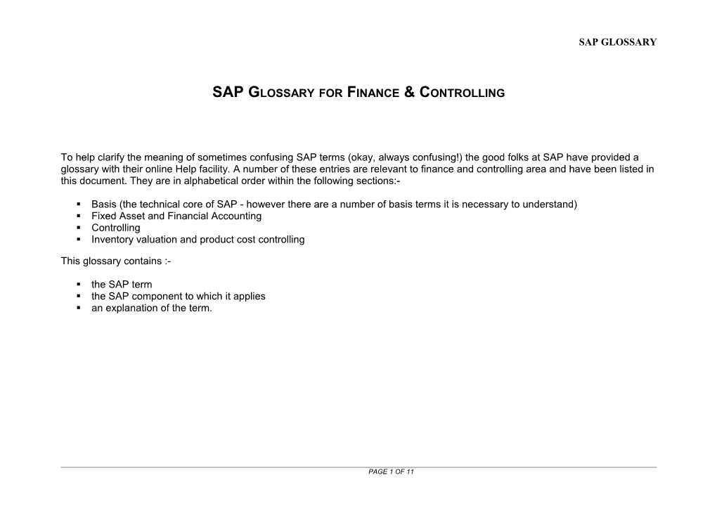 SAP Glossary for Finance & Controlling