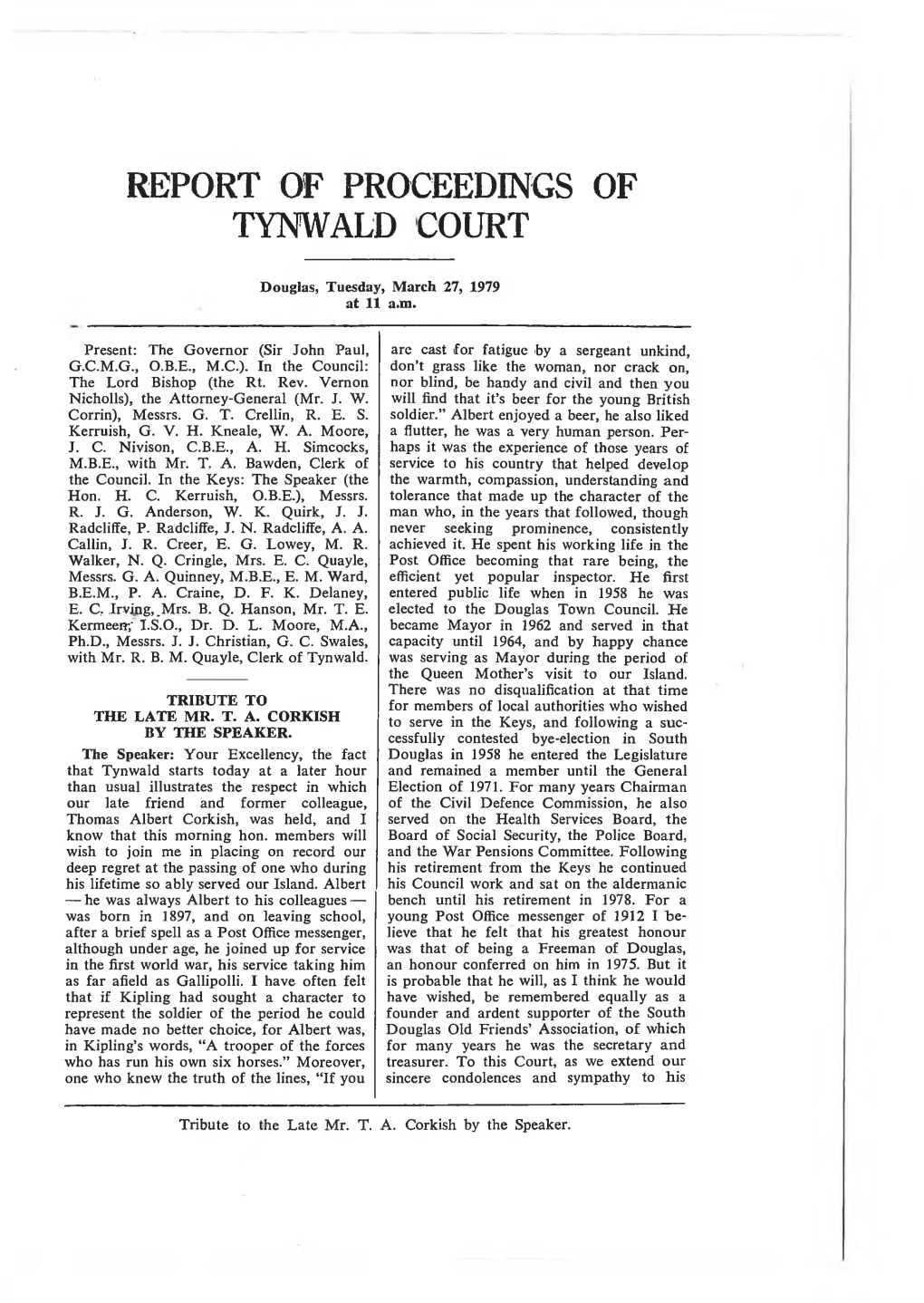 Report of Proceedings of Tynwald Court