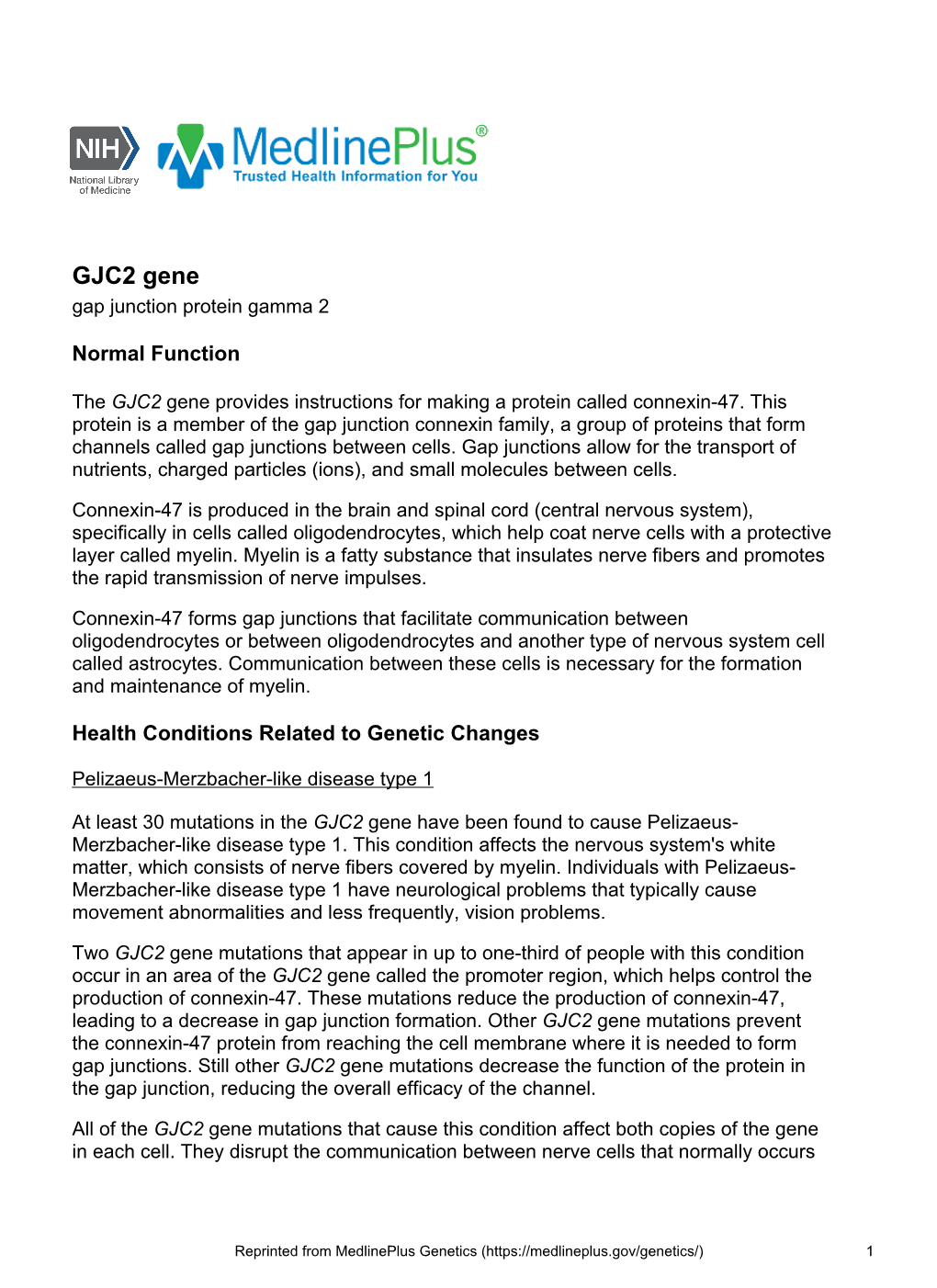 GJC2 Gene Gap Junction Protein Gamma 2