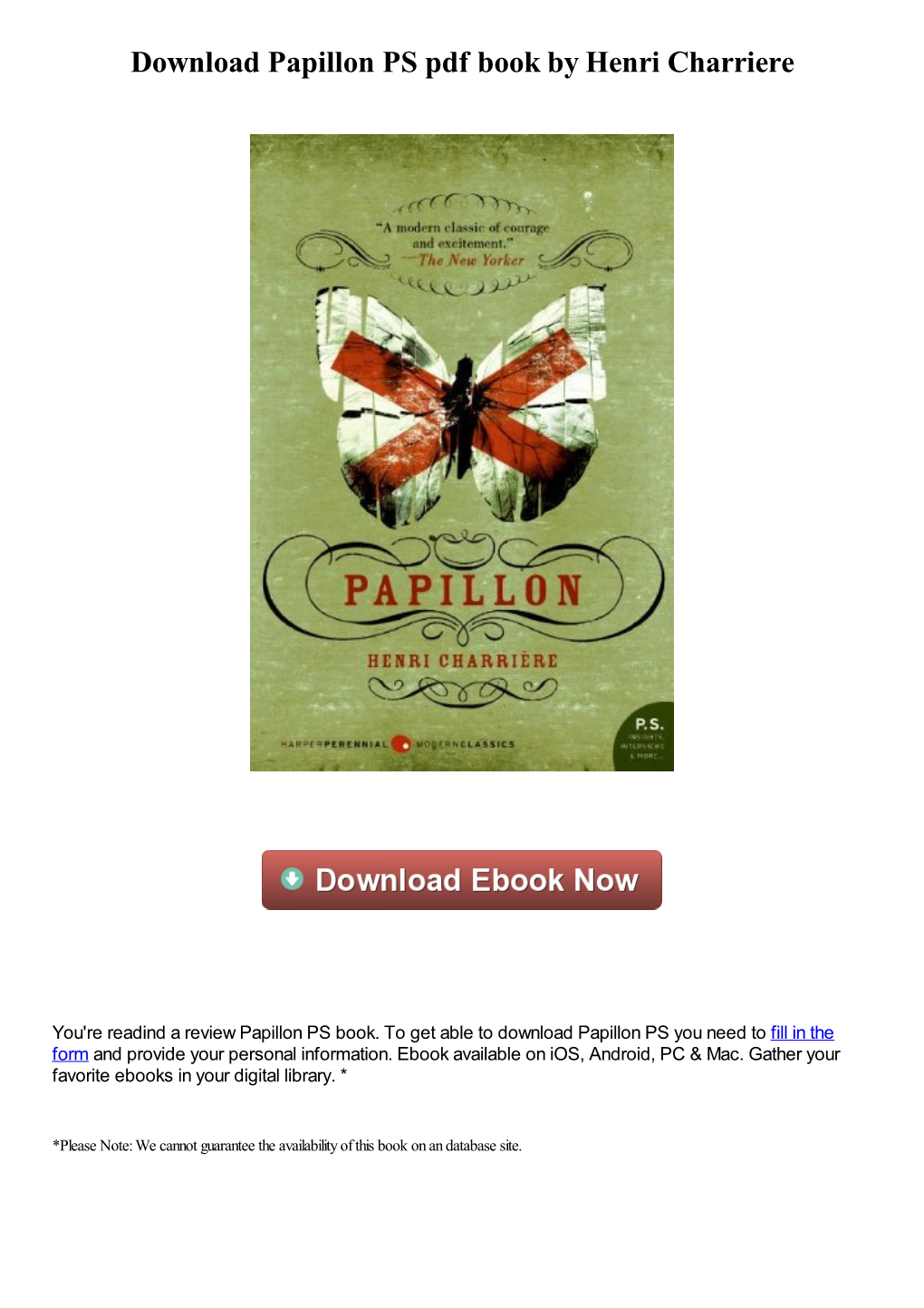Download Papillon PS Pdf Book by Henri Charriere