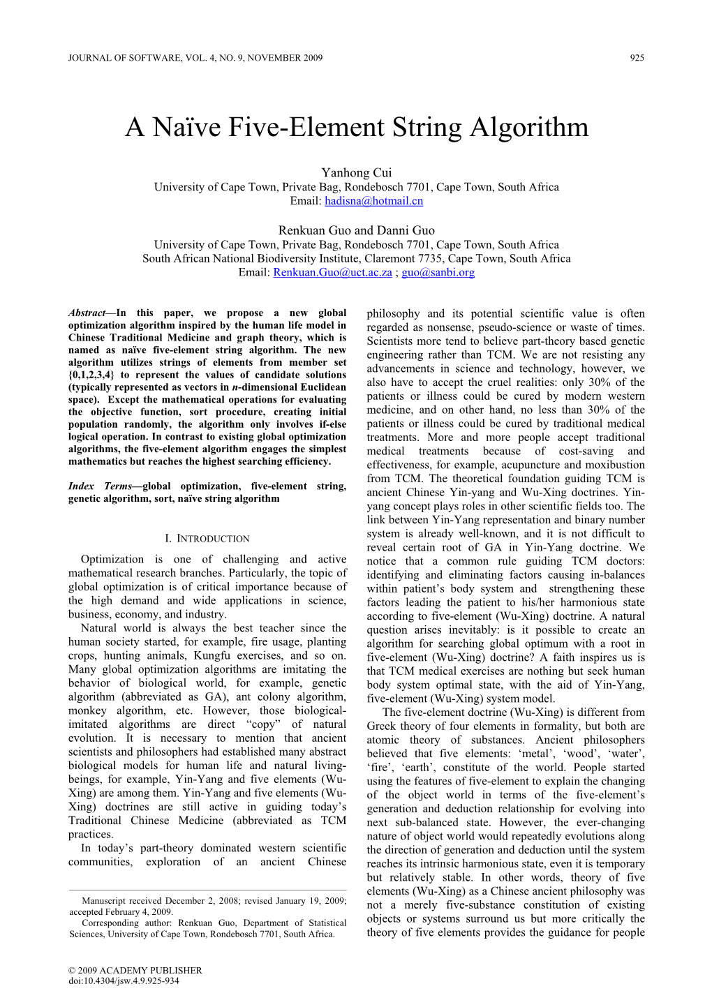 A Naïve Five-Element String Algorithm