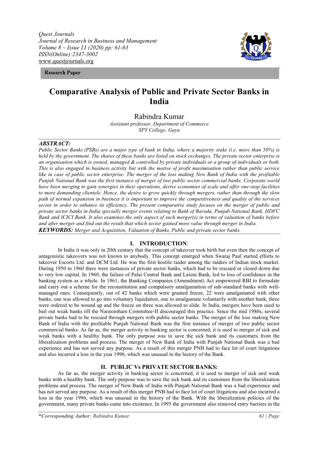 Comparative Analysis of Public and Private Sector Banks in India