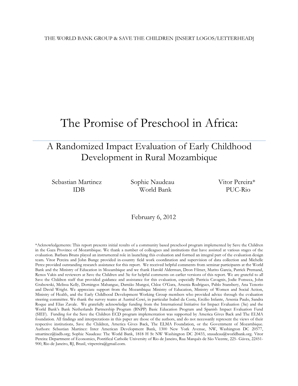 The Promise of Preschool in Africa