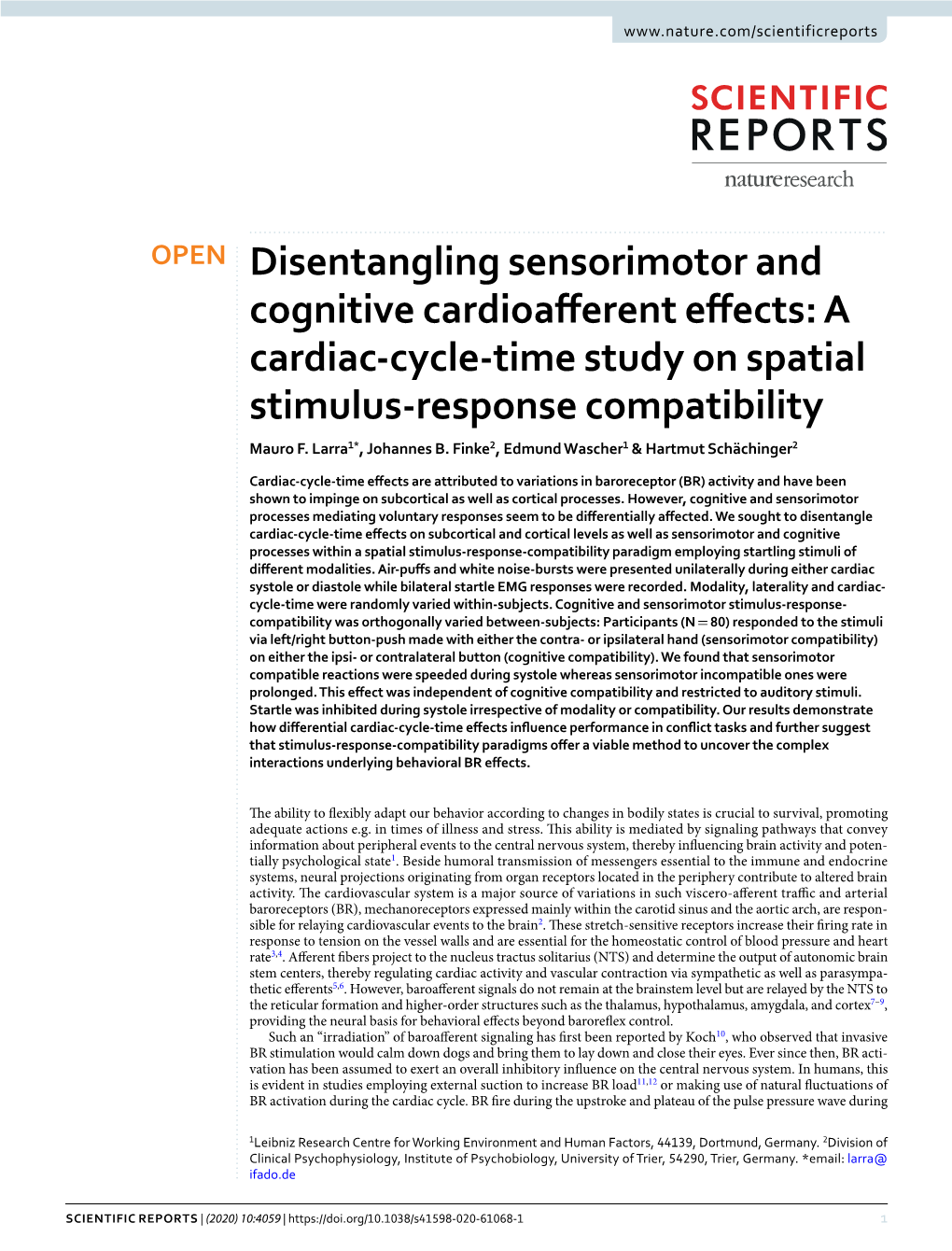 A Cardiac-Cycle-Time Study on Spatial Stimulus-Response Compatibility Mauro F