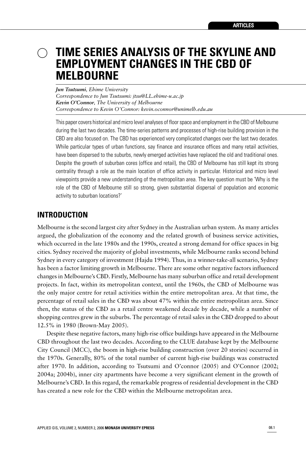 Time Series Analysis of the Skyline and Employment Changes in the CBD