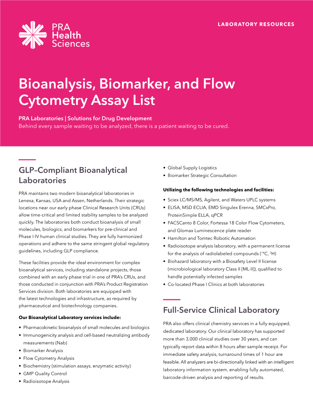 Bioanalysis, Biomarker, and Flow Cytometry Assay List