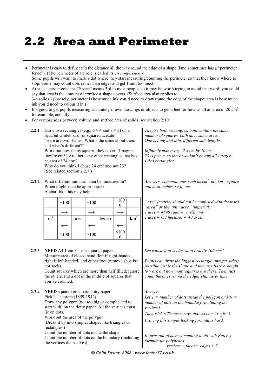 Area and Perimeter