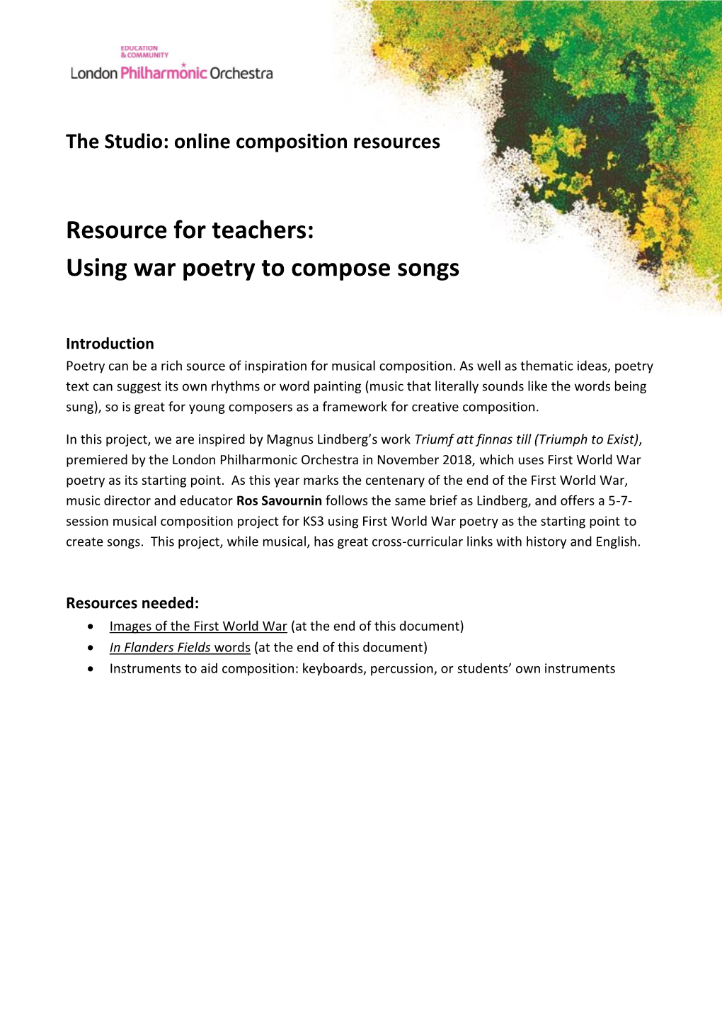 Using War Poetry to Compose Songs