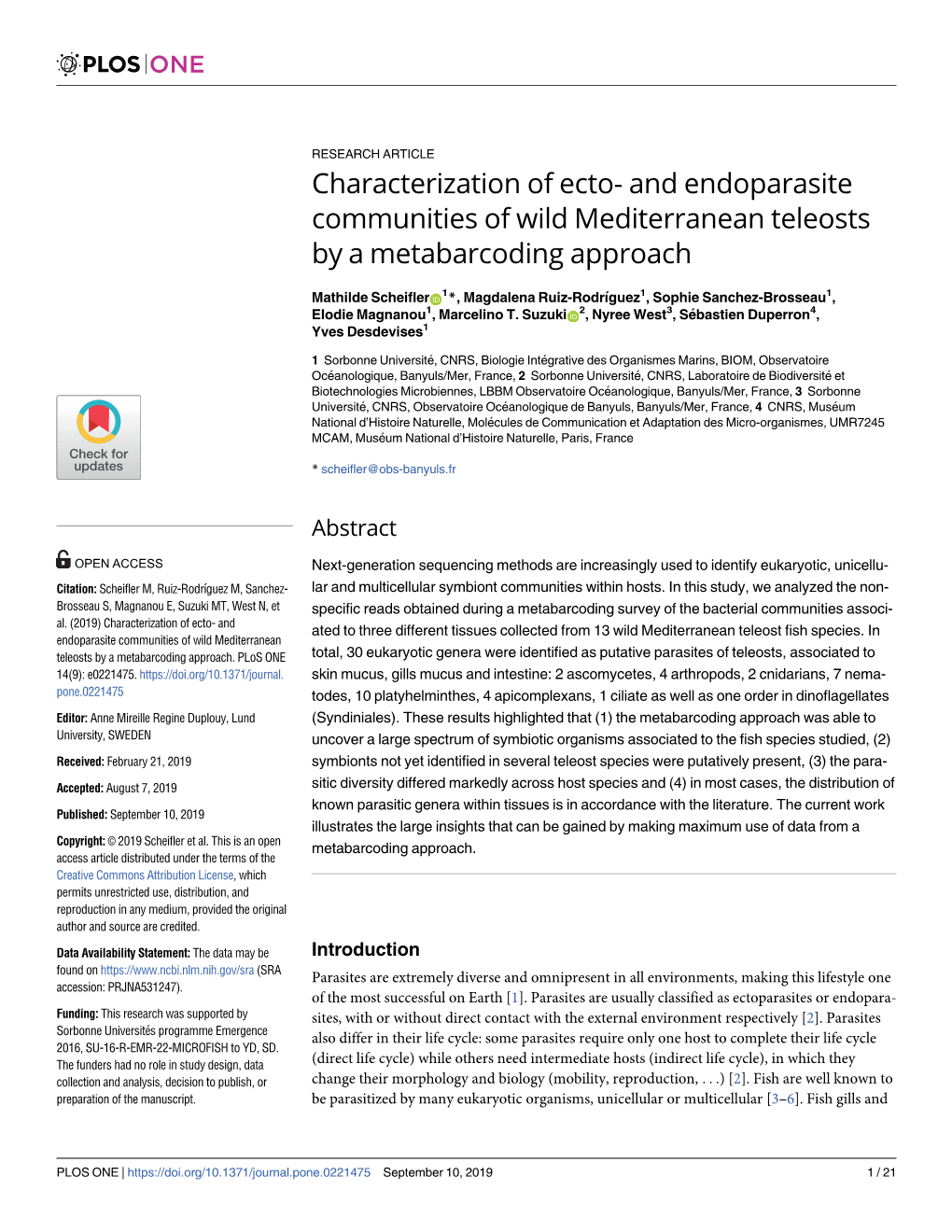 And Endoparasite Communities of Wild Mediterranean Teleosts by a Metabarcoding Approach