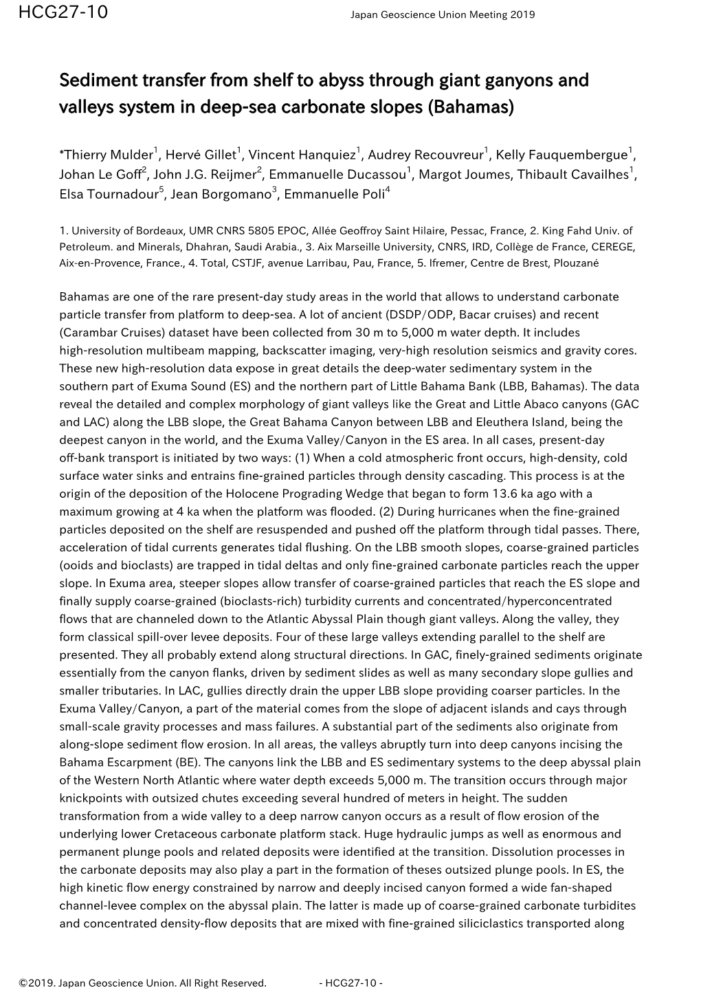 Sediment Transfer from Shelf to Abyss Through Giant Ganyons and Valleys System in Deep-Sea Carbonate Slopes (Bahamas)