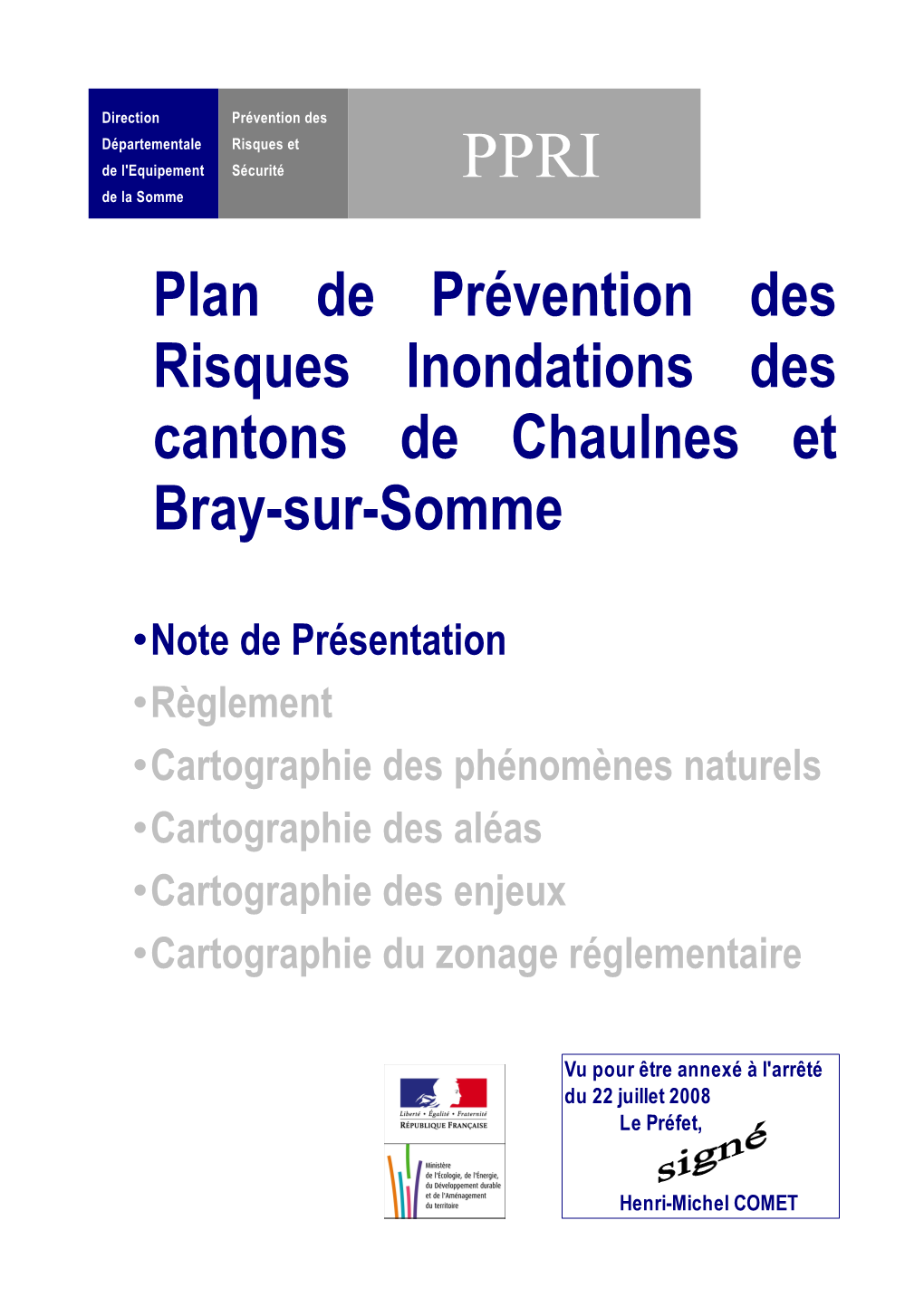 Plan De Prévention Des Risques Inondations Des Cantons De Chaulnes Et Bray-Sur-Somme