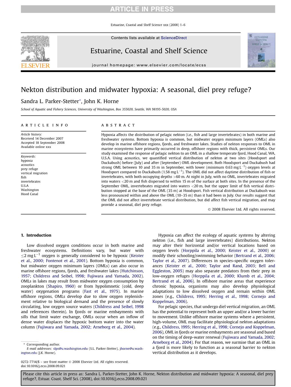 Nekton Distribution and Midwater Hypoxia: a Seasonal, Diel Prey Refuge?