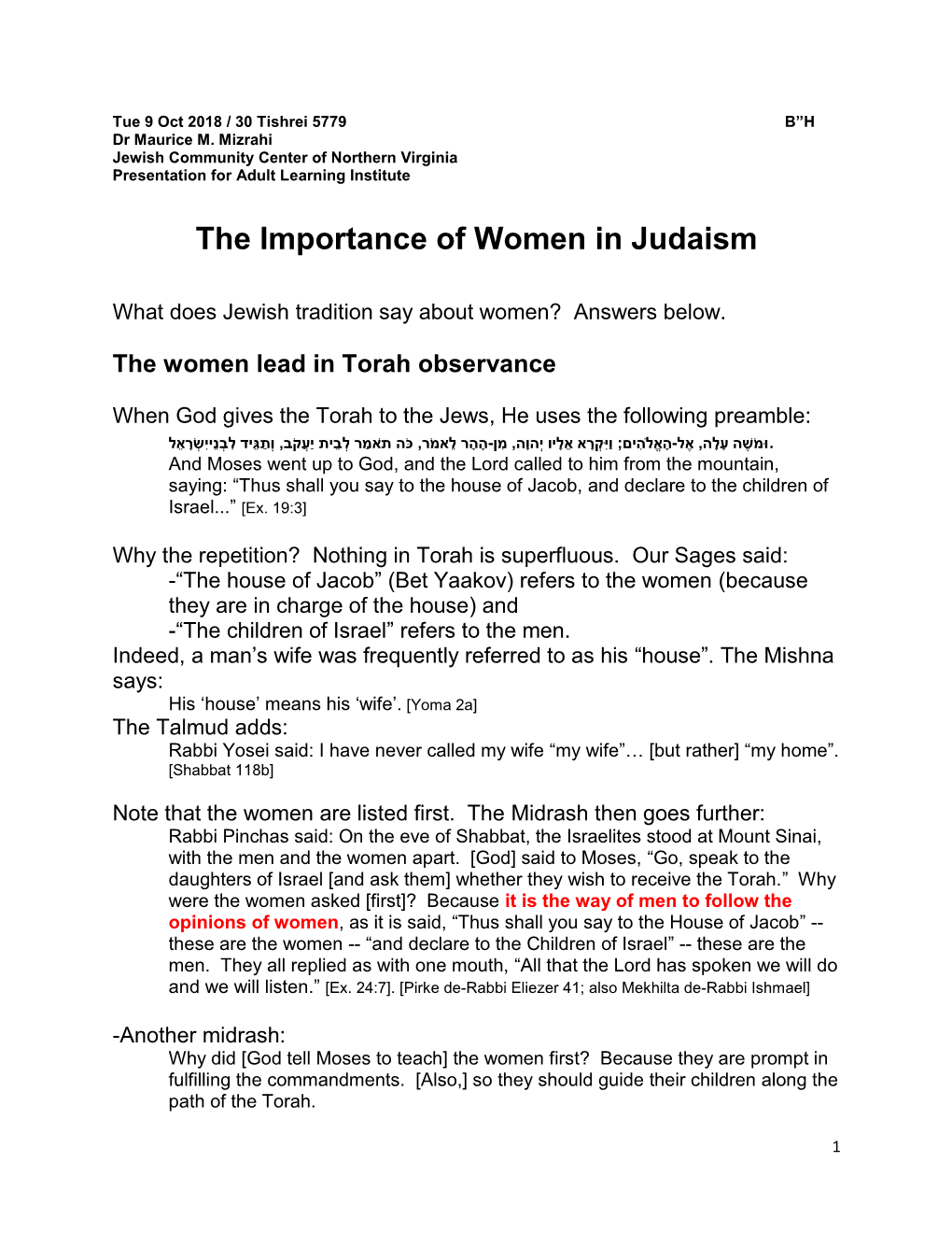 The Importance of Women in Judaism