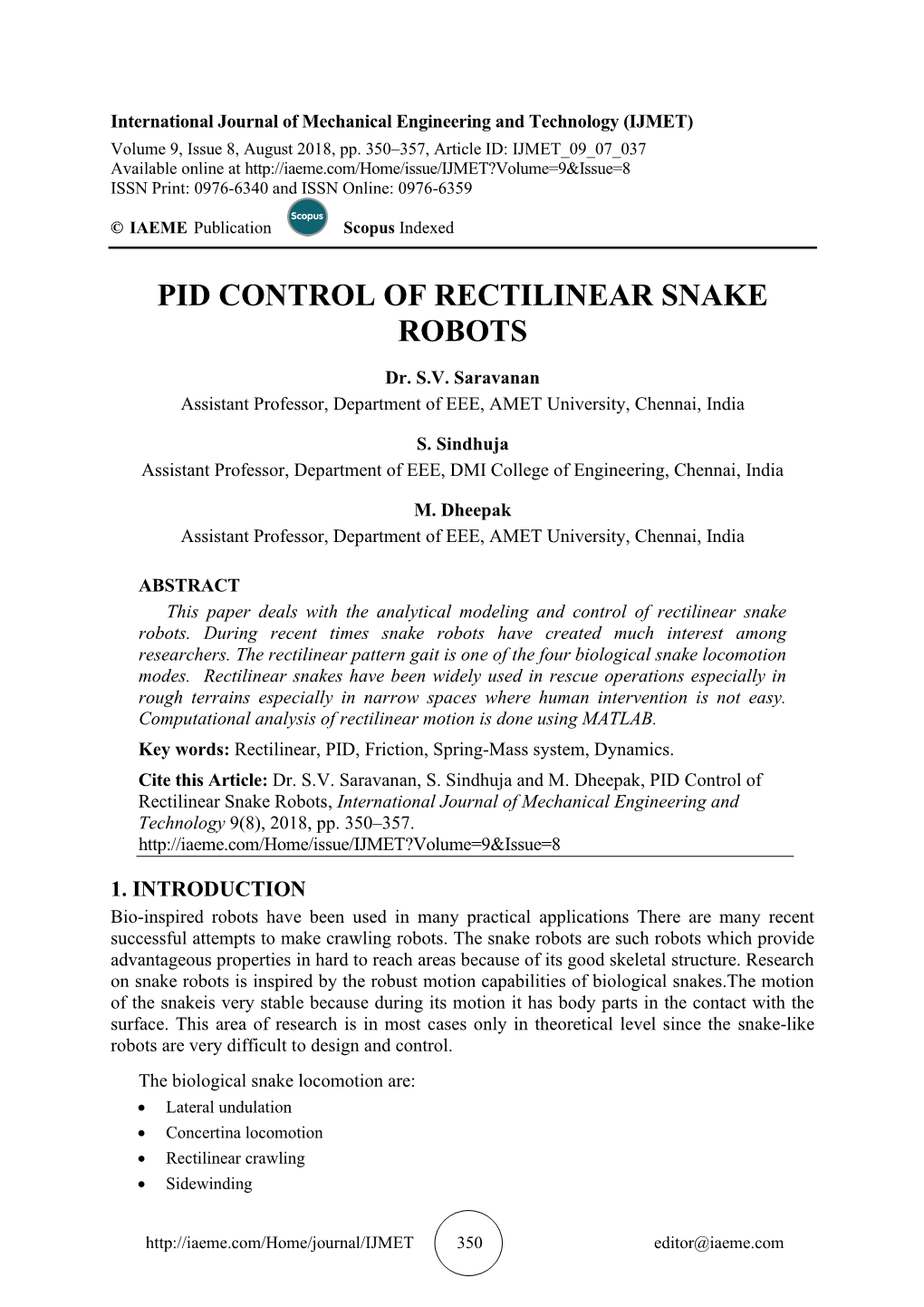 Pid Control of Rectilinear Snake Robots