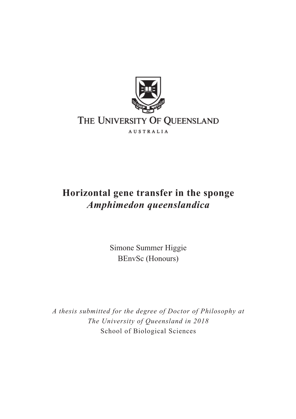 Horizontal Gene Transfer in the Sponge Amphimedon Queenslandica