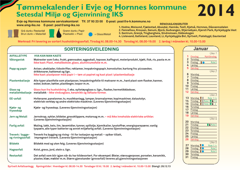 Evje Og Hornnes Søppelkalender 2013:Layout 1