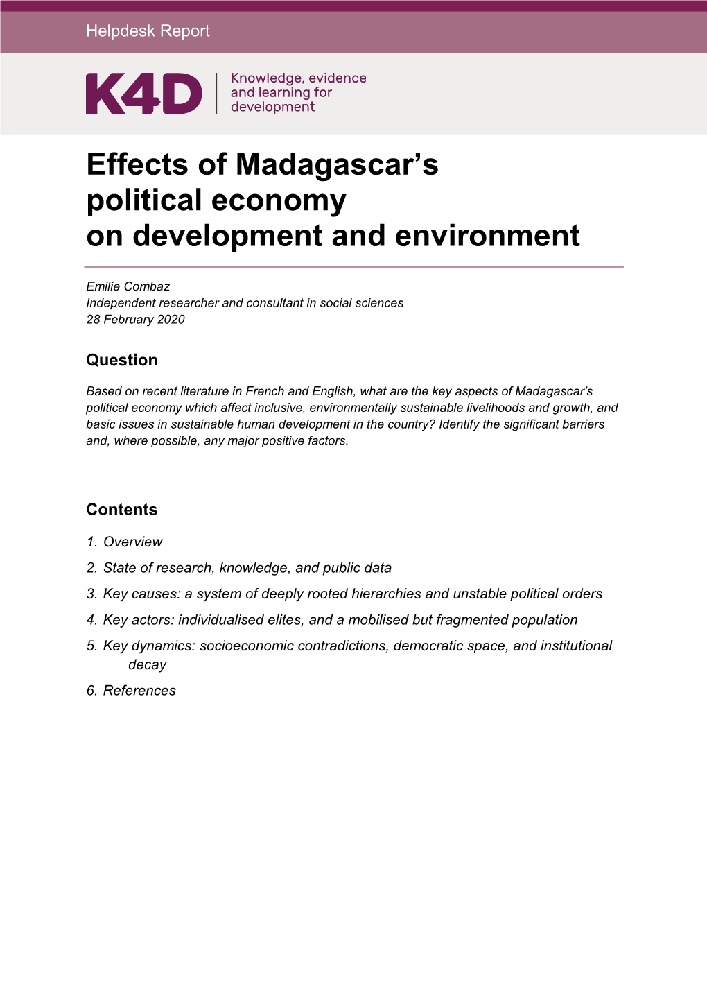 Effects of Madagascar's Political Economy On