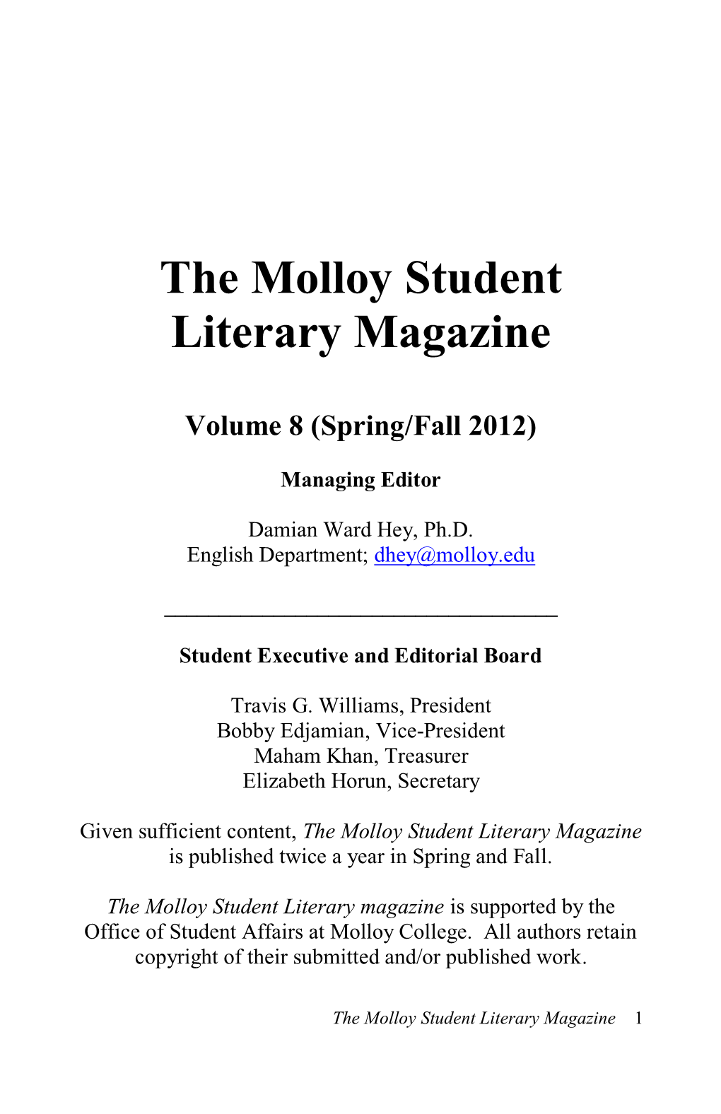 The Molloy Student Literary Magazine