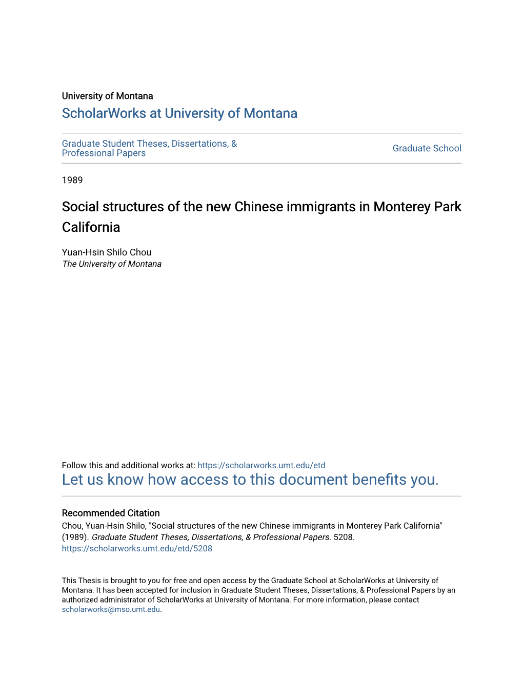 Social Structures of the New Chinese Immigrants in Monterey Park California