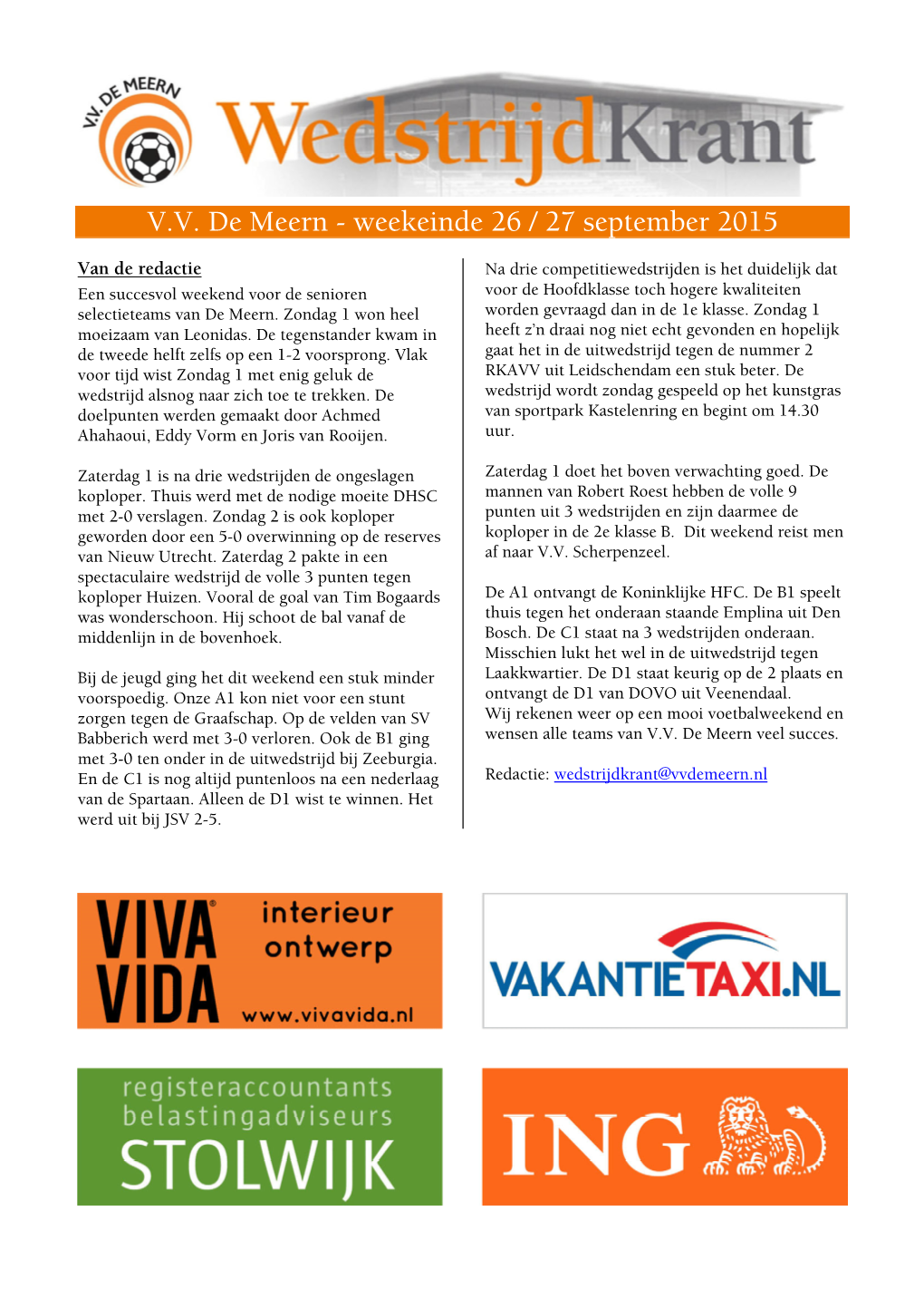 V.V. De Meern - Weekeinde 26 / 27 September 2015