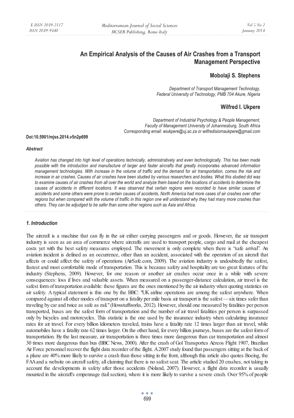 An Empirical Analysis of the Causes of Air Crashes from a Transport Management Perspective