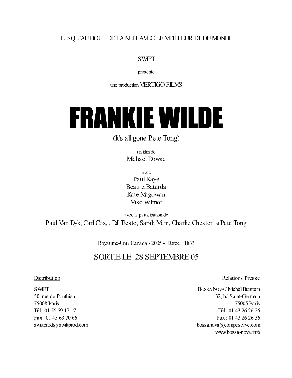 Frankie Wilde Dossier De Presse