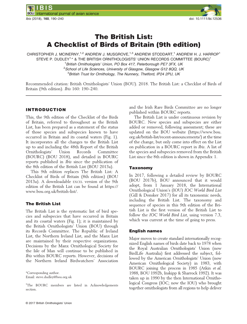 A Checklist of Birds of Britain (9Th Edition)