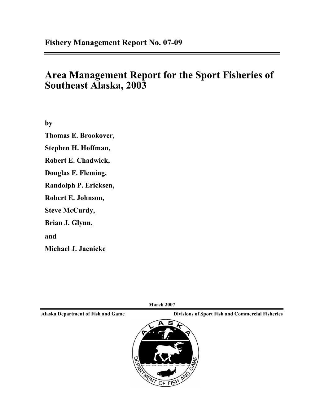 Area Management Report for the Sport Fisheries of Southeast Alaska, 2003