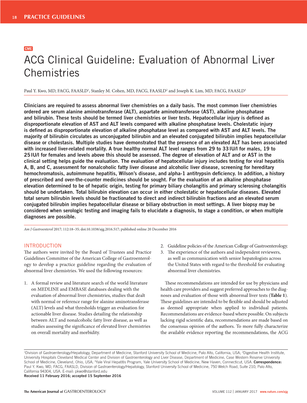 ACG Clinical Guideline: Evaluation of Abnormal Liver Chemistries