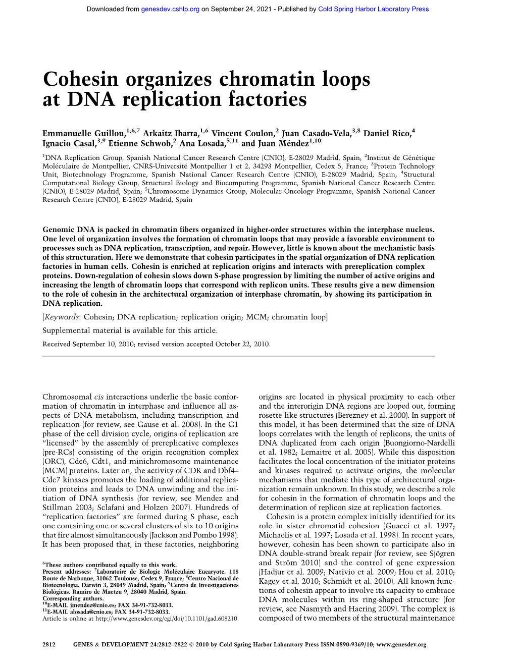 Cohesin Organizes Chromatin Loops at DNA Replication Factories