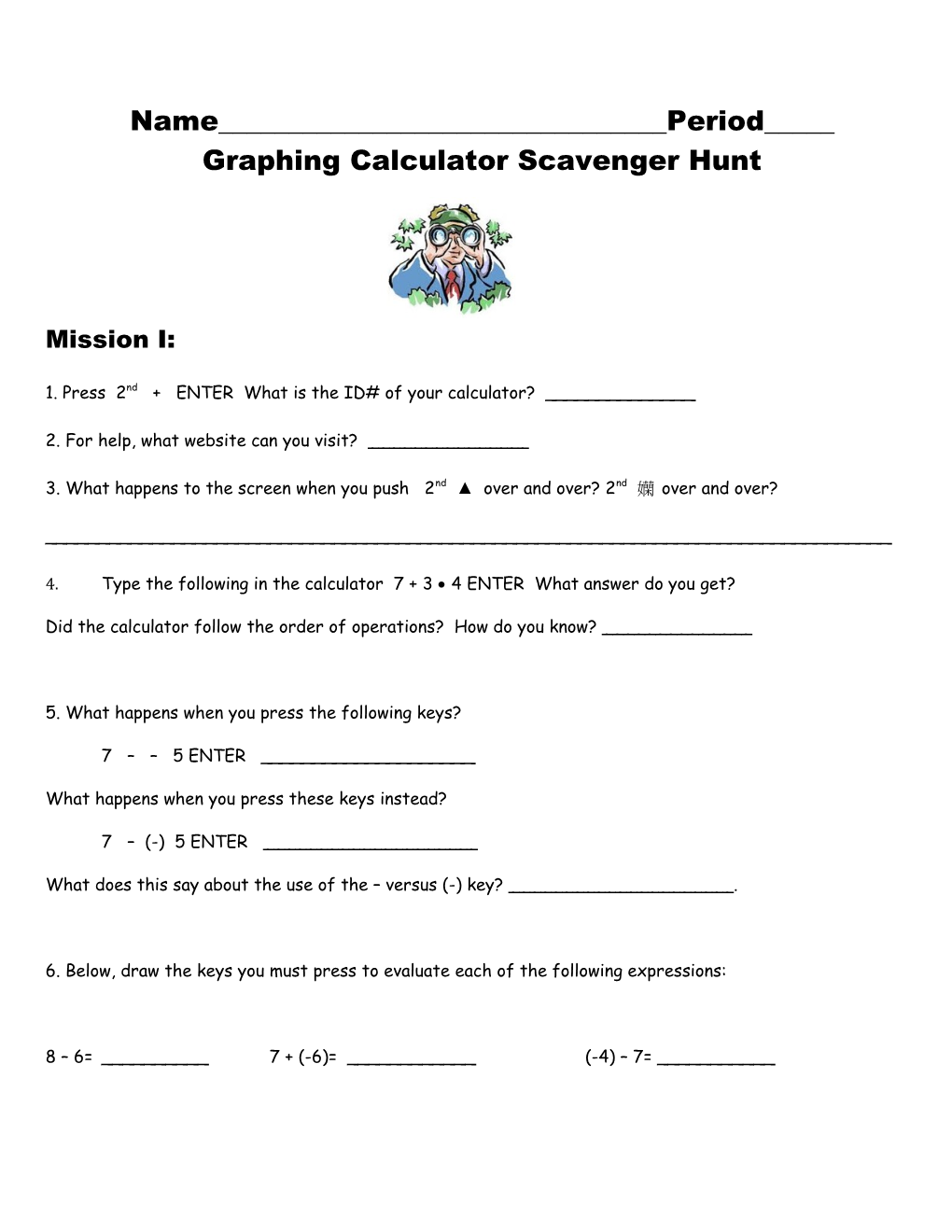 Graphing Calculator Scavenger Hunt