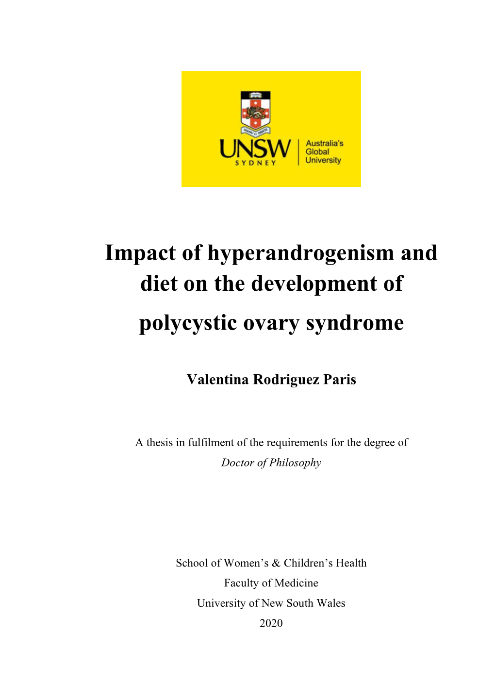 Impact of Hyperandrogenism and Diet on the Development of Polycystic Ovary Syndrome