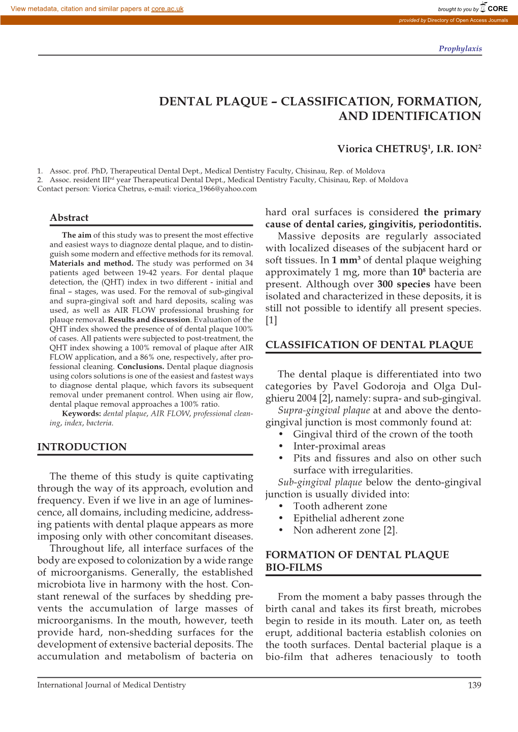 DENTAL PLAQUE – CLASSIFICATION, FORMATION, and Identificationprophylaxis