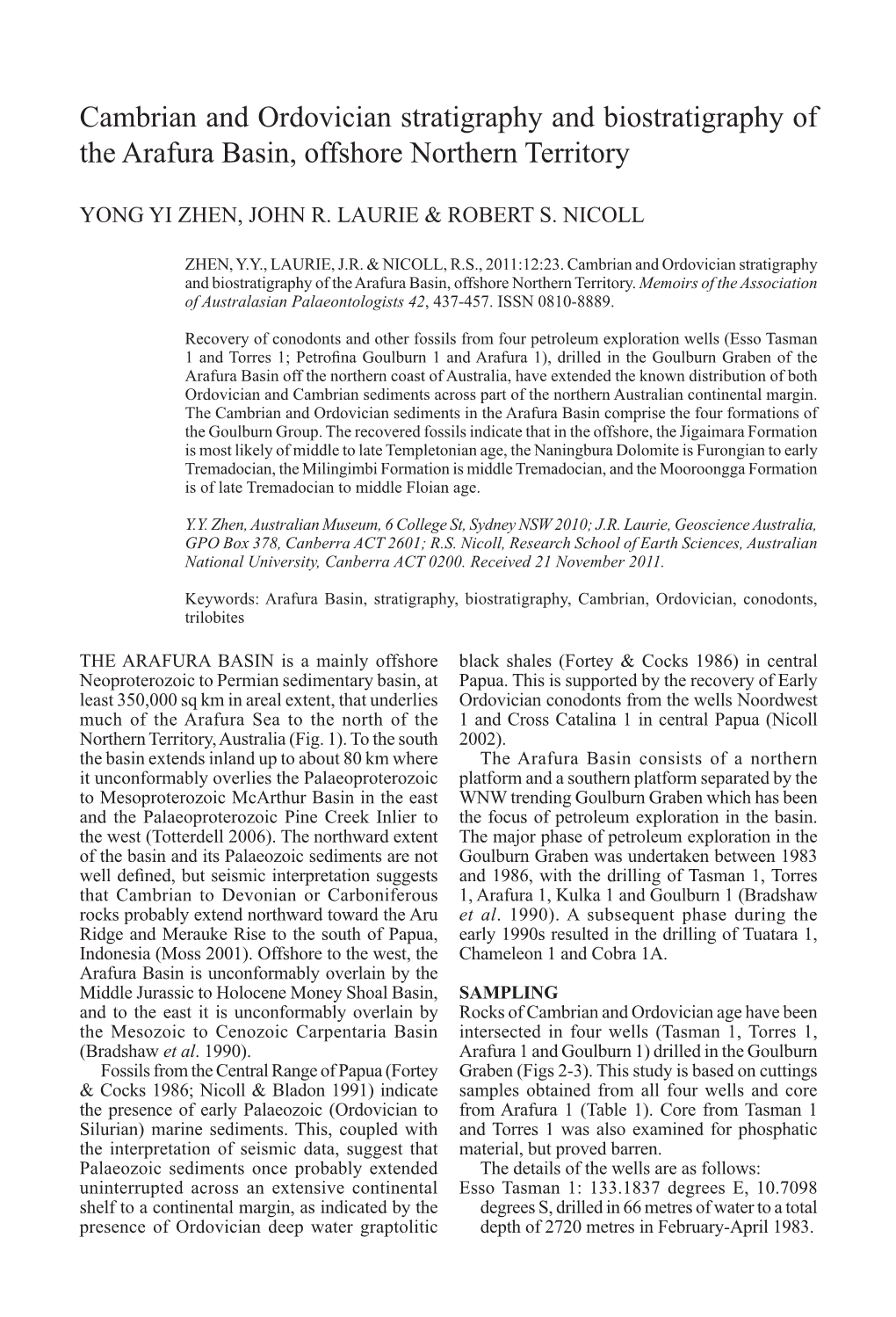 Cambrian and Ordovician Stratigraphy and Biostratigraphy of the Arafura Basin, Offshore Northern Territory