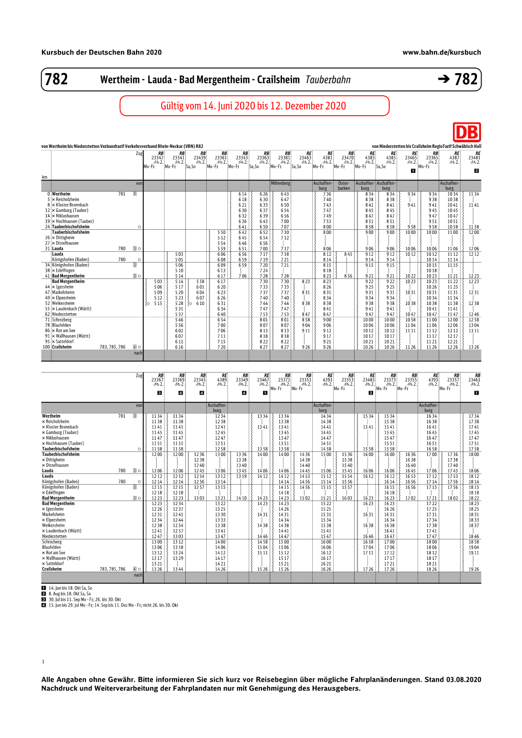 Wertheim - Lauda - Bad Mergentheim - Crailsheim Tauberbahn � 782