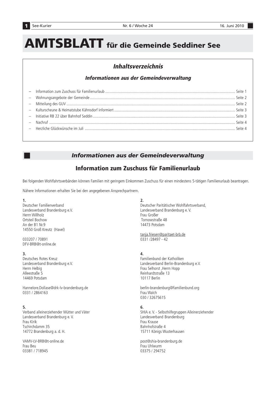 AMTSBLATT Für Die Gemeinde Seddiner See