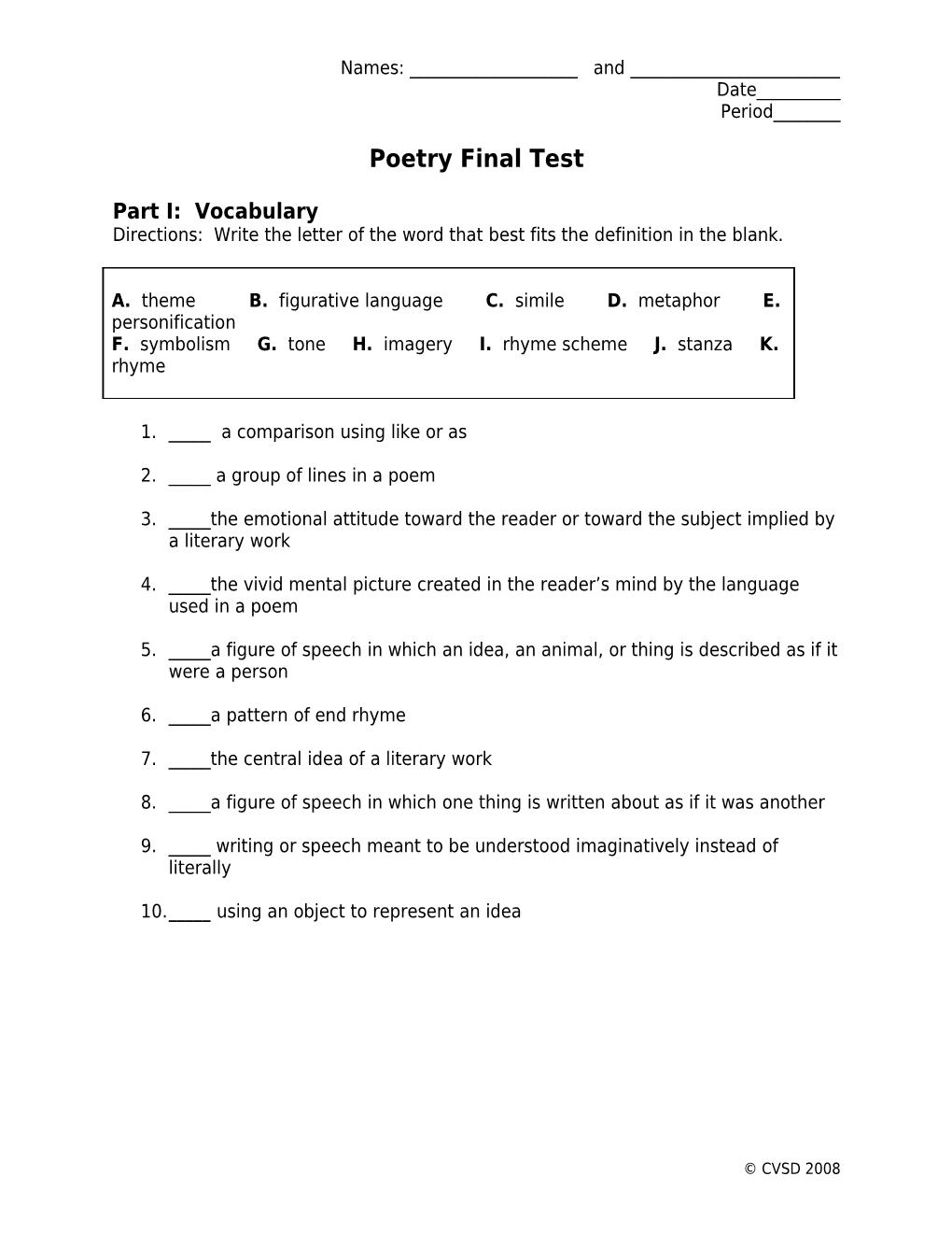 Poetry Final Test