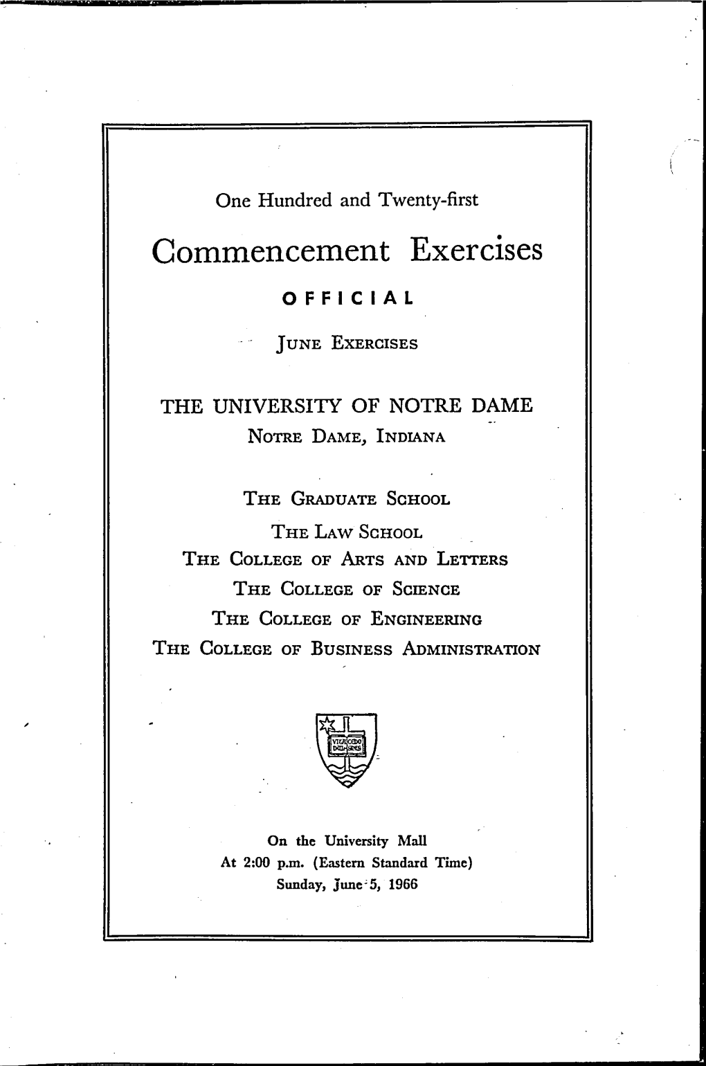 1966-06-05 University of Notre Dame Commencement Program