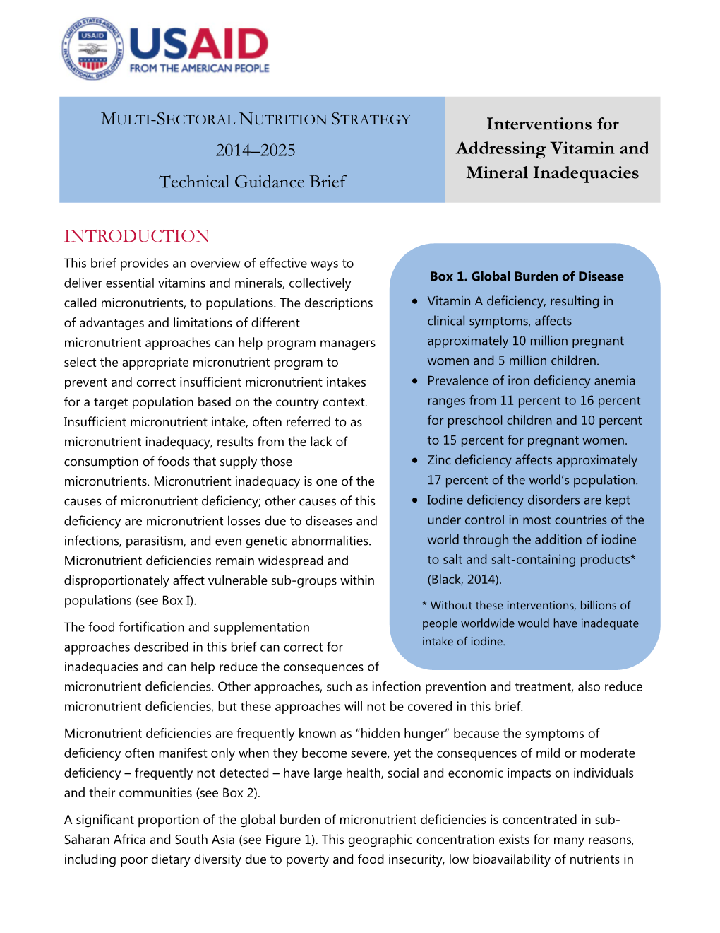 Interventions for Addressing Vitamin and Mineral Inadequacies