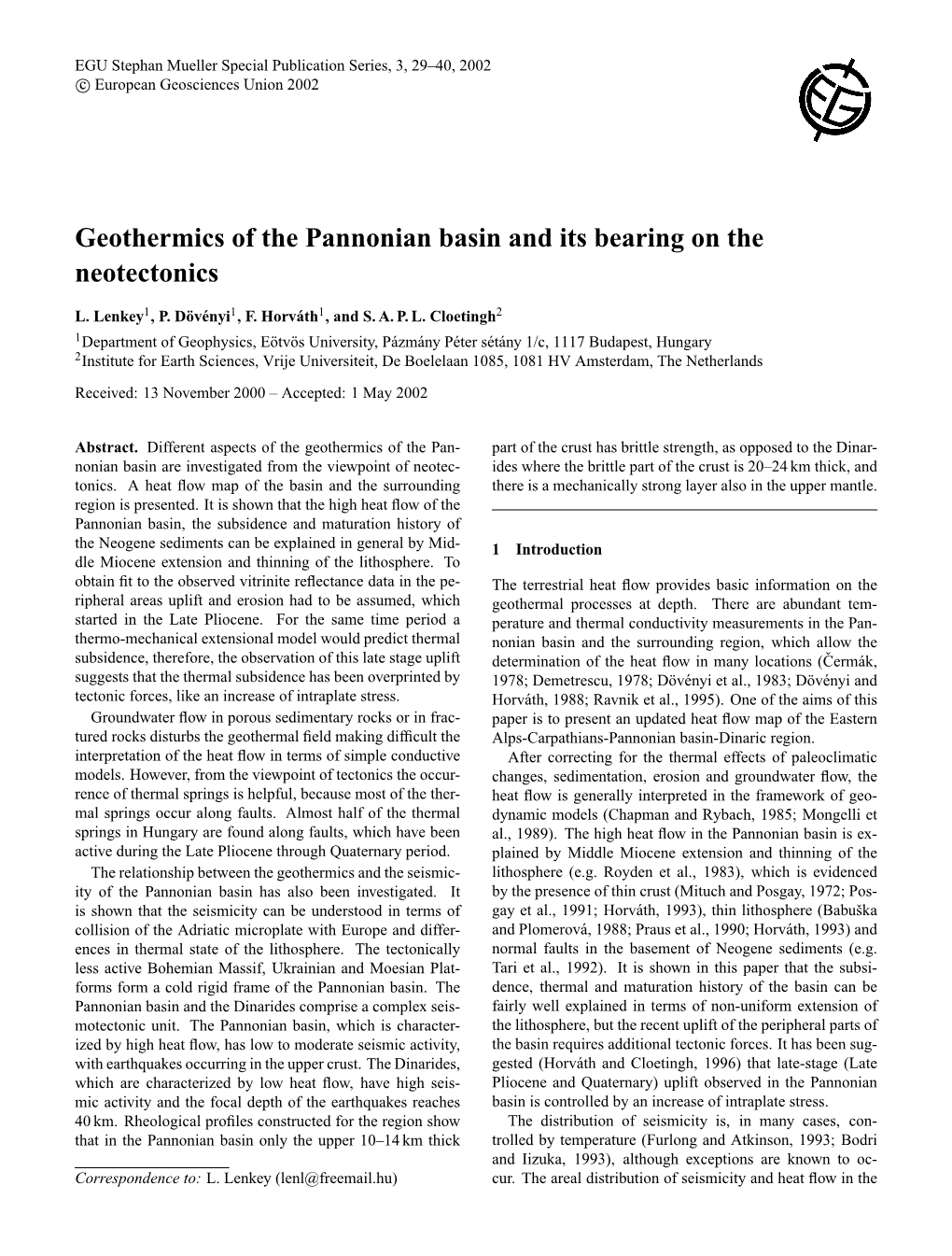 Geothermics of the Pannonian Basin and Its Bearing on the Neotectonics