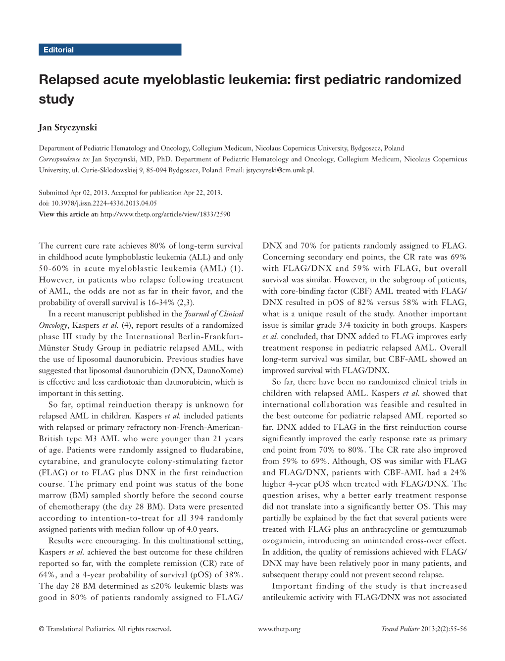 Relapsed Acute Myeloblastic Leukemia: First Pediatric Randomized Study