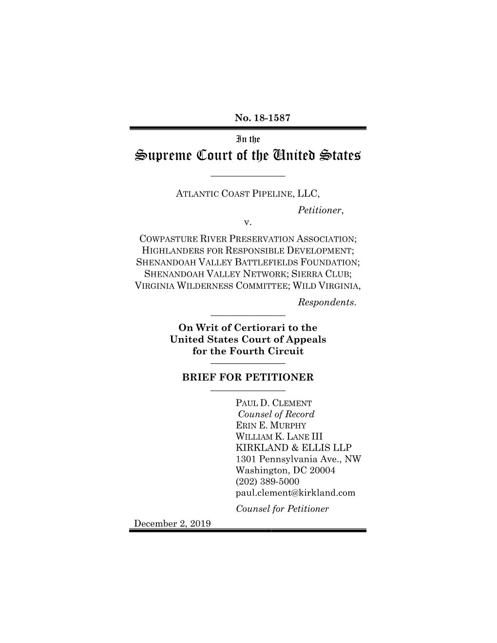 ATLANTIC COAST PIPELINE, LLC, Petitioner, V