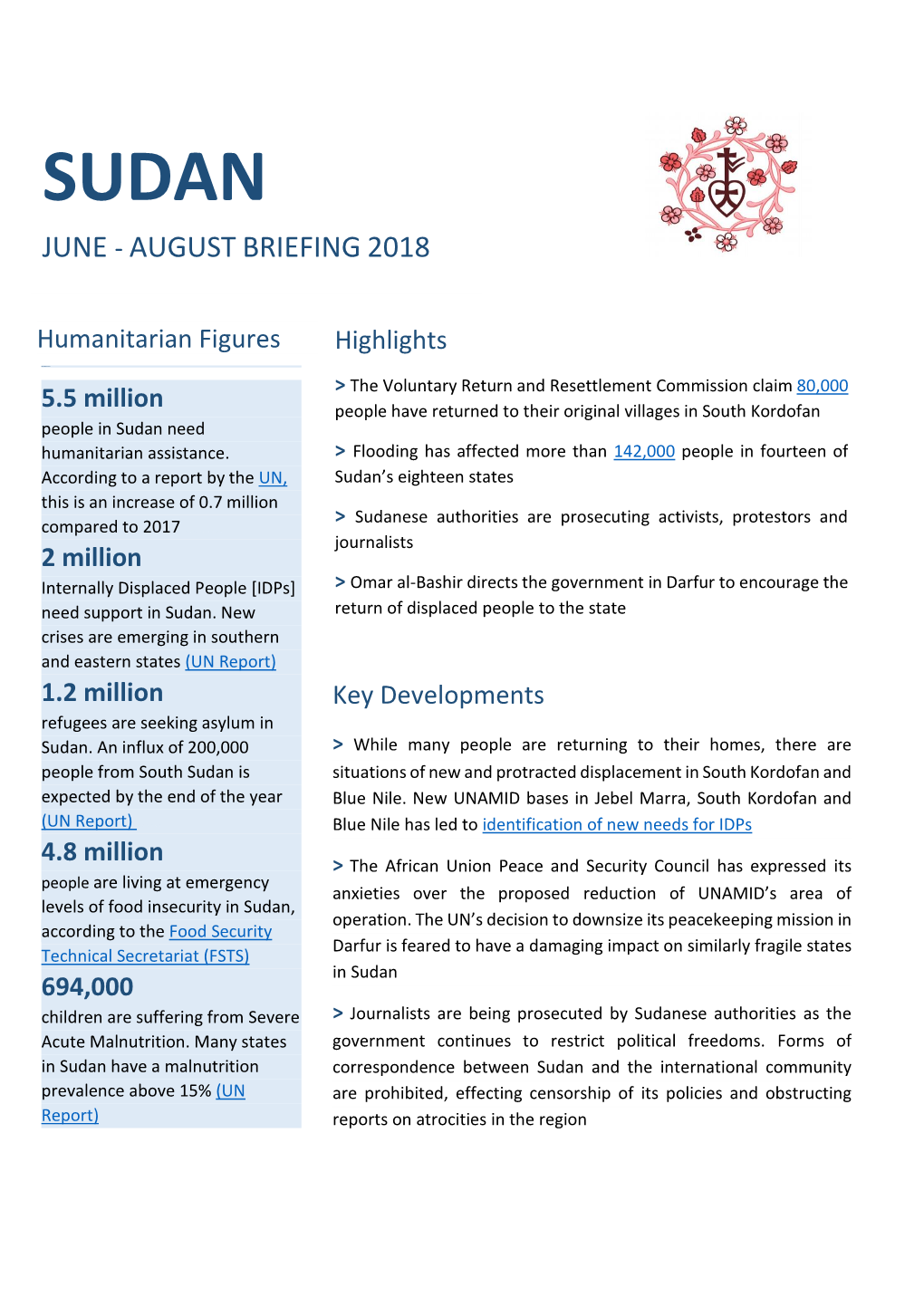 Sudan June - August Briefing 2018