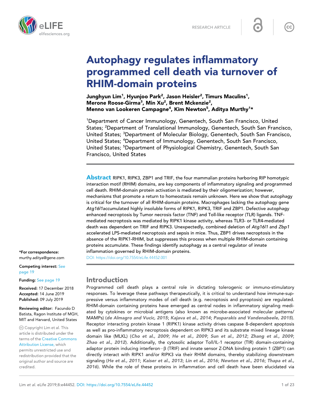 Autophagy Regulates Inflammatory Programmed Cell Death Via Turnover of RHIM-Domain Proteins